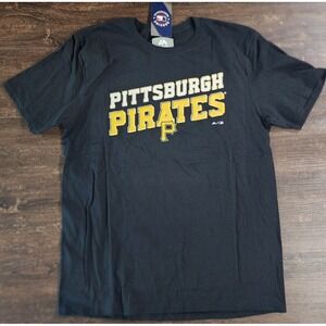 NWT Majestic Pittsburgh Pirates Short Sleeve T-Shirt Mens Large Cotton‎ Black L